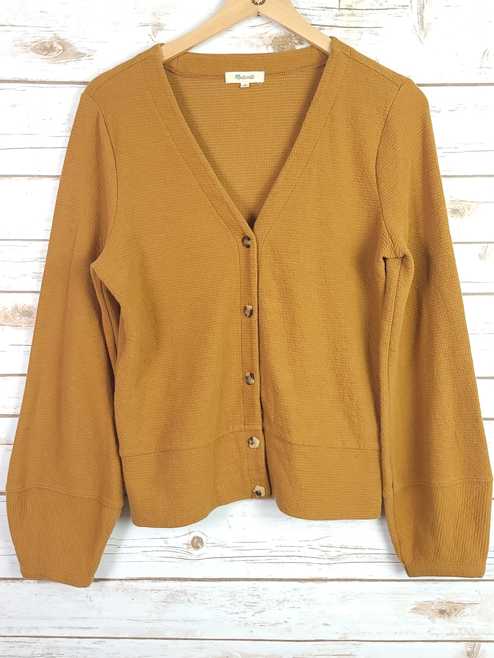 Madewell Cardigan Women Medium Rust Orange Long Sleeve Textured